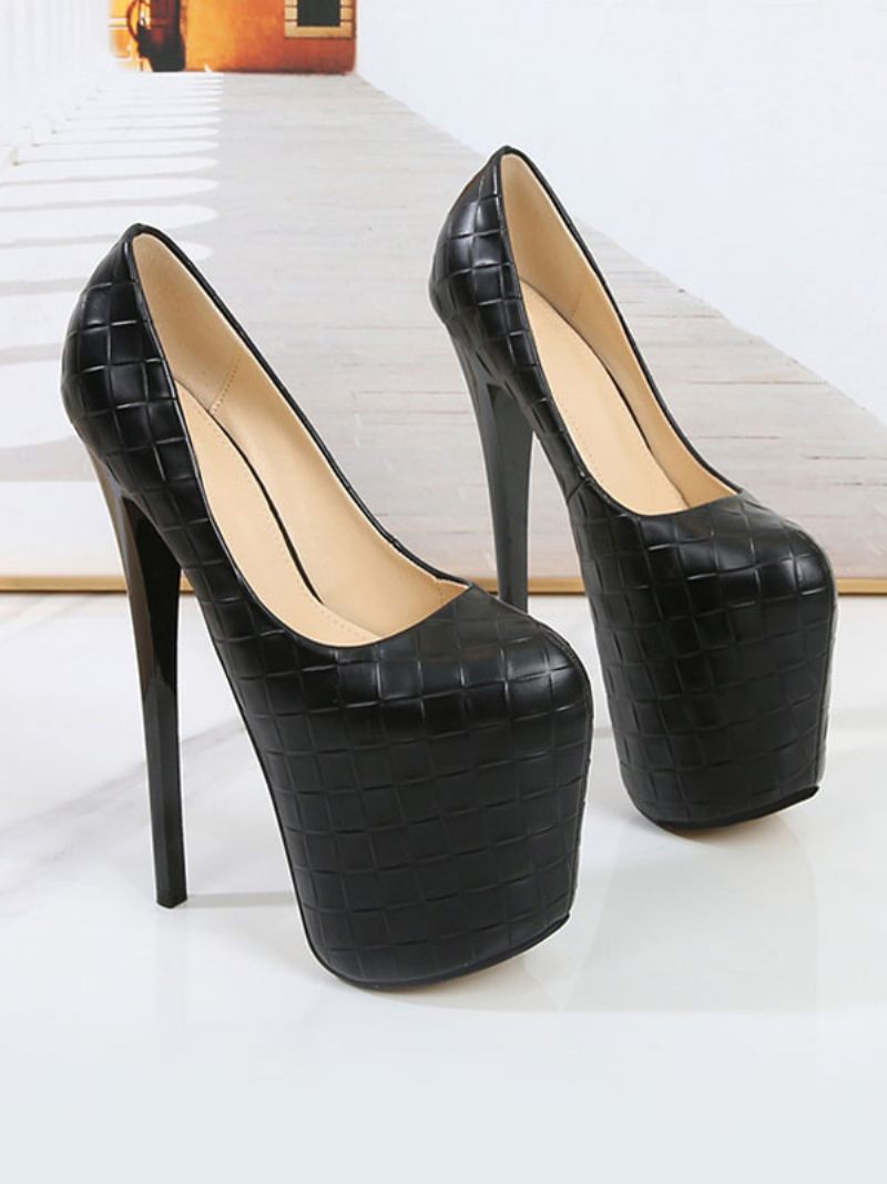 Chaussures À Plateforme Pour Femmes Talons Hauts Bout Carré Noir Sexy - Noir