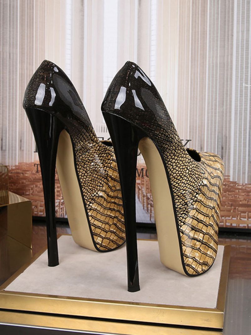 Chaussures À Plateforme Pour Femmes Talons Hauts Bout Carré Noir Sexy - Jaune