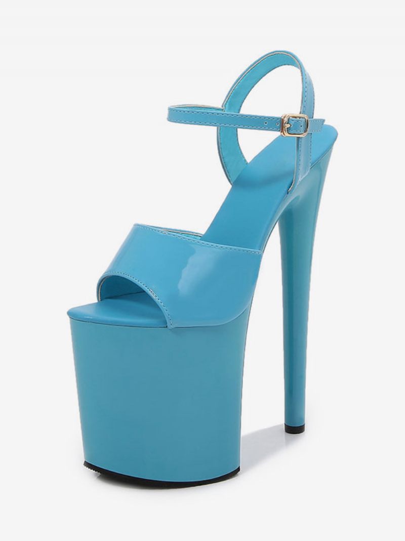 Chaussures Pole Dance Blanches Pour Femmes Sandales Sexy À Talons Hauts Et Plateforme - Bleu Ciel Clair