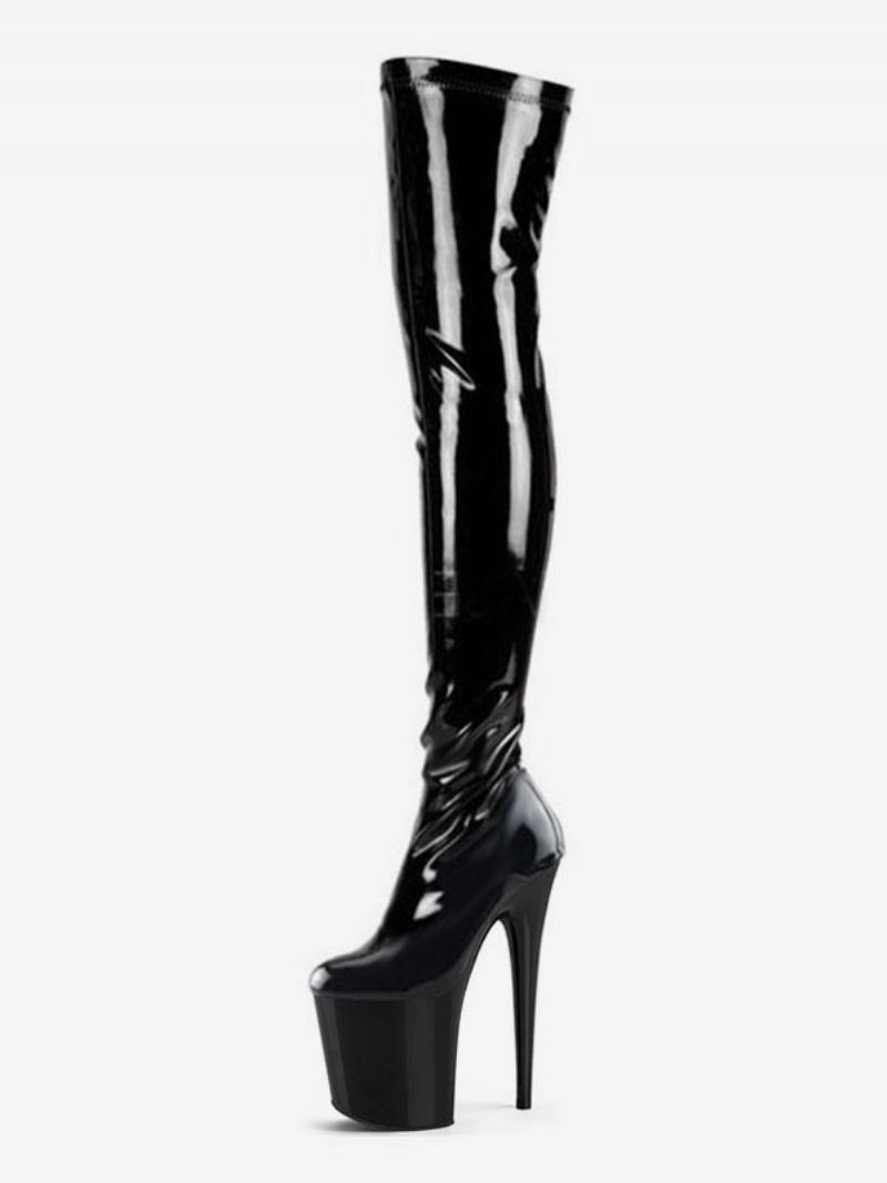 Chaussures Pole Dance Pour Femme - Cuissardes Sexy À Talons Hauts Plateforme Extensible Talon Aiguille Strip-teaseuse Noir