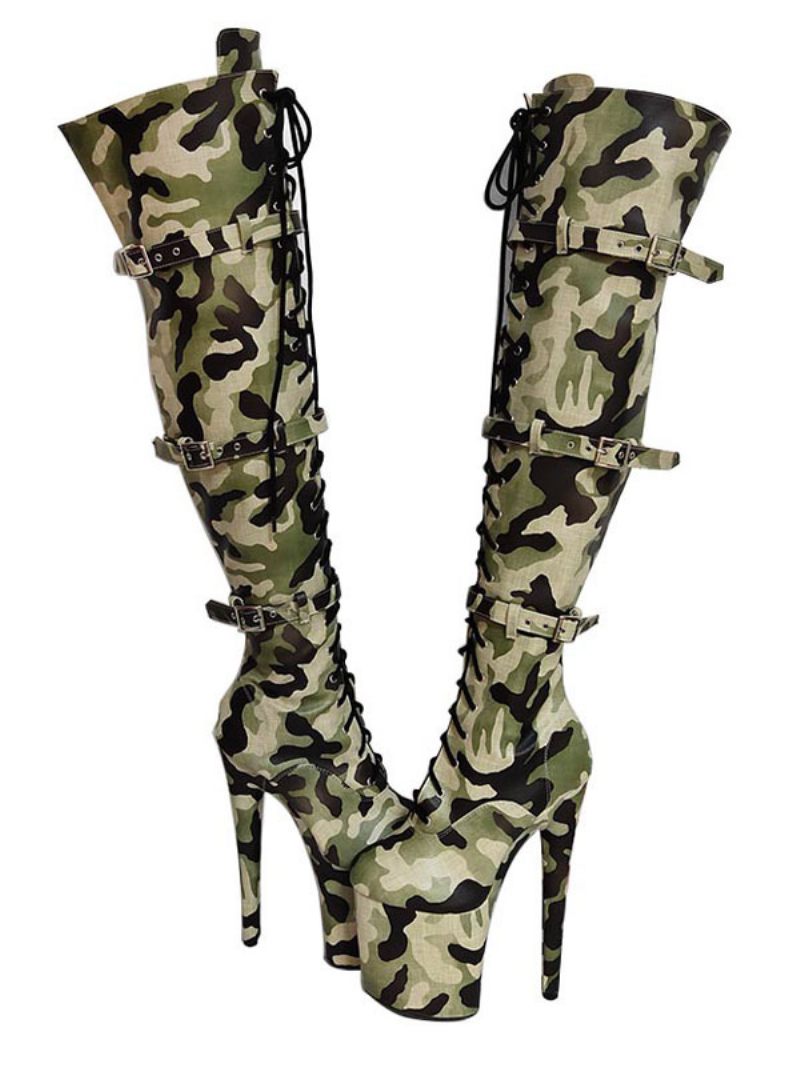 Chaussures Pole Dance Pour Femmes Bottes Camouflage Sexy À Plateforme Et Talon Aiguille Avec Boucles