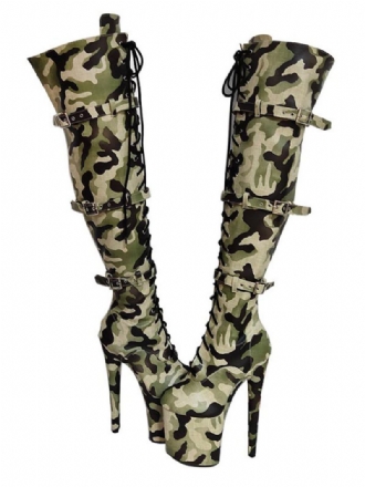 Chaussures Pole Dance Pour Femmes Bottes Camouflage Sexy À Plateforme Et Talon Aiguille Avec Boucles