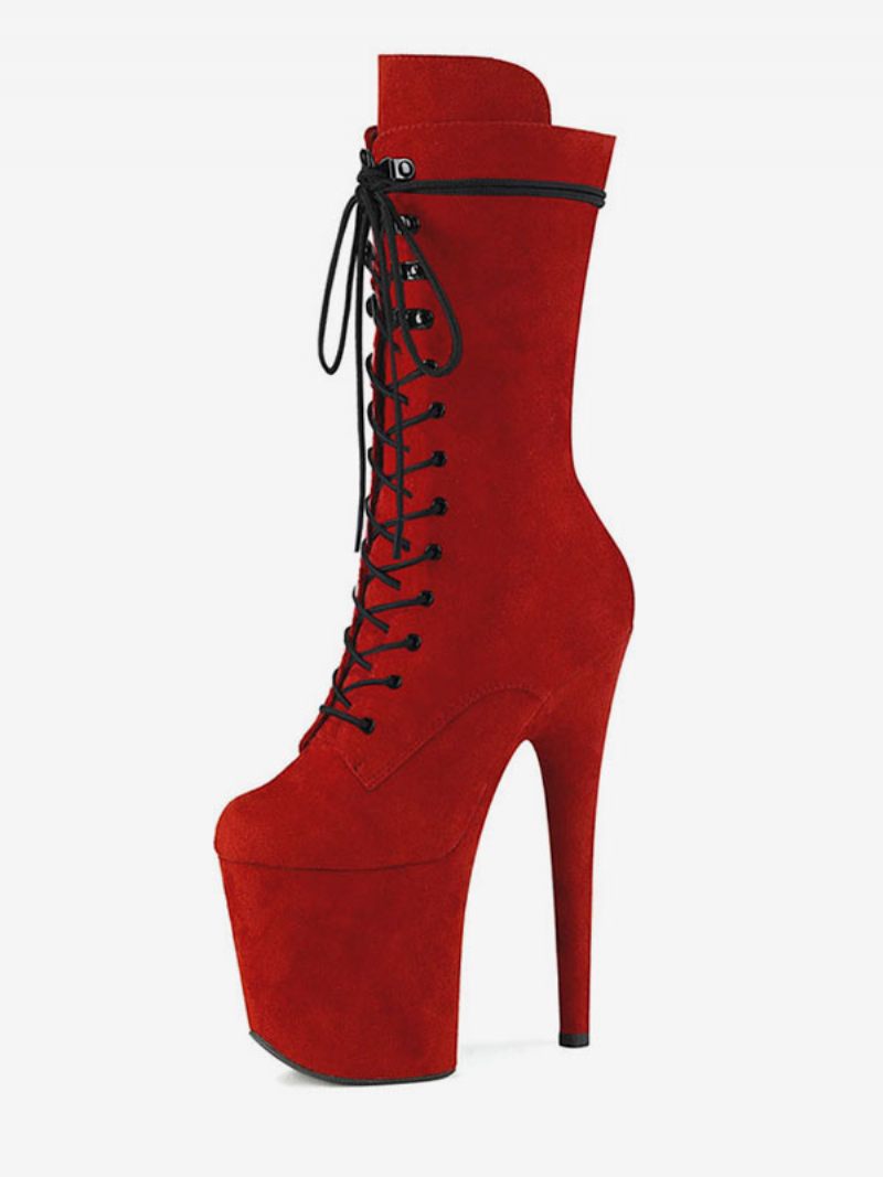 Chaussures Pole Dance Femmes Bottes Sexy Bout Ouvert Fermeture Éclair Talon Aiguille Géométrique Rouge Rave Club Cuissardes Sur Les Au Genou Strip-teaseuse