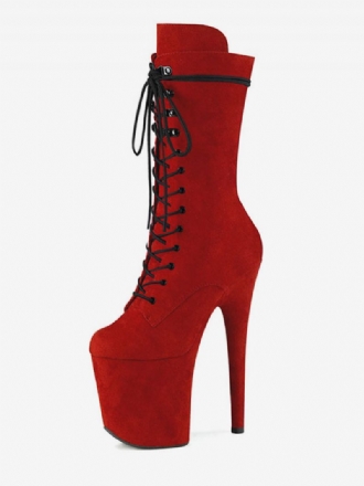 Chaussures Pole Dance Femmes Bottes Sexy Bout Ouvert Fermeture Éclair Talon Aiguille Géométrique Rouge Rave Club Cuissardes Sur Les Au Genou Strip-teaseuse