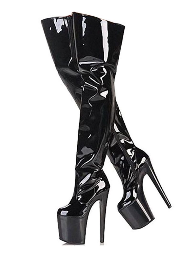 Chaussures Pole Dance Pour Femmes Bottes Sexy À Talons Hauts Bout Rond Plateforme Talon Aiguille Rave Club Cuissardes Noires Strip-teaseuse