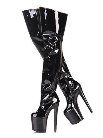 Chaussures Pole Dance Pour Femmes Bottes Sexy À Talons Hauts Bout Rond Plateforme Talon Aiguille Rave Club Cuissardes Noires Strip-teaseuse