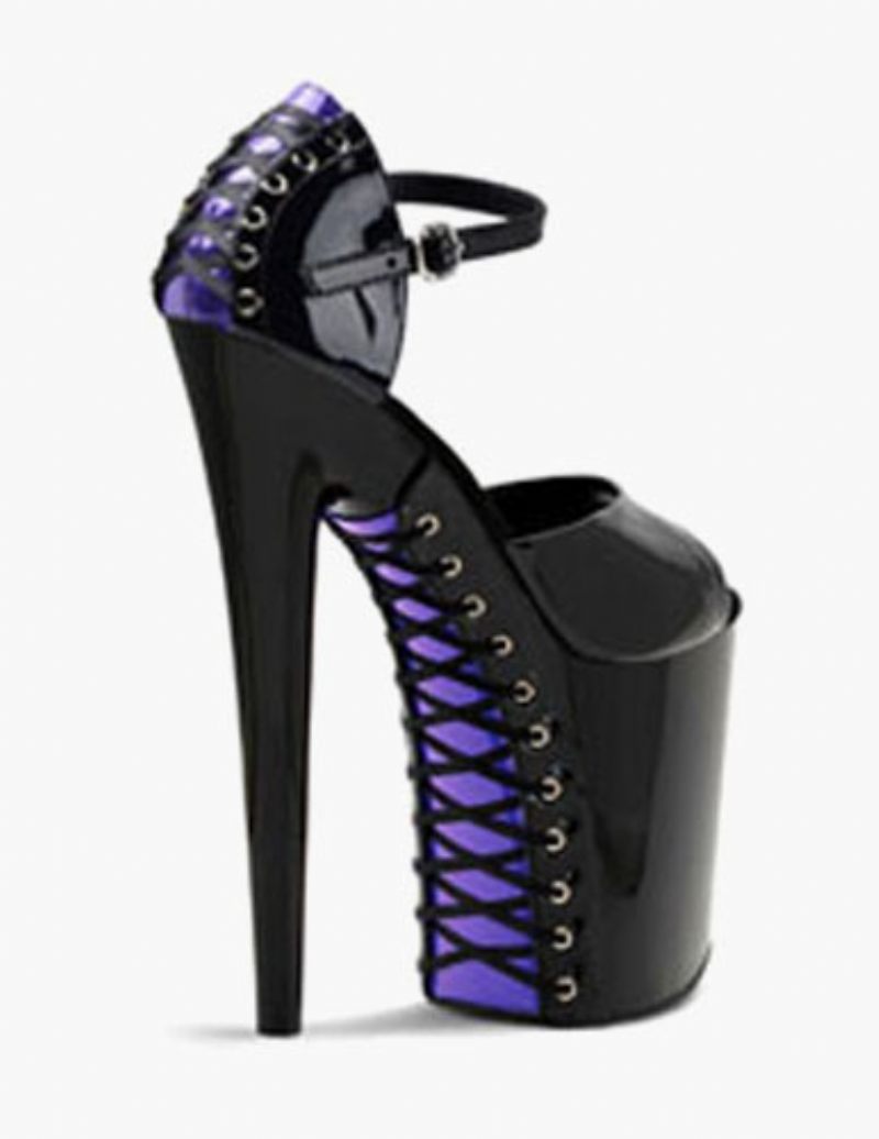 Chaussures Pole Dance Pour Femmes Bout Ouvert Plateforme Cuir Sandales Hautes Et Sexy Strip-teaseuse - Violet