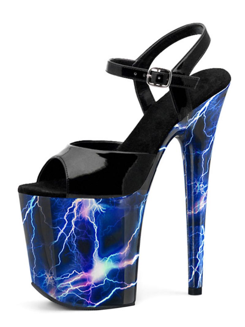 Chaussures Pole Dance Pour Femmes Sandales Sexy Plateforme Imprimée Talons Exotiques Rouge - Bleu