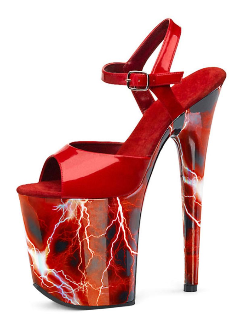 Chaussures Pole Dance Pour Femmes Sandales Sexy Plateforme Imprimée Talons Exotiques Rouge - Ture Rouge