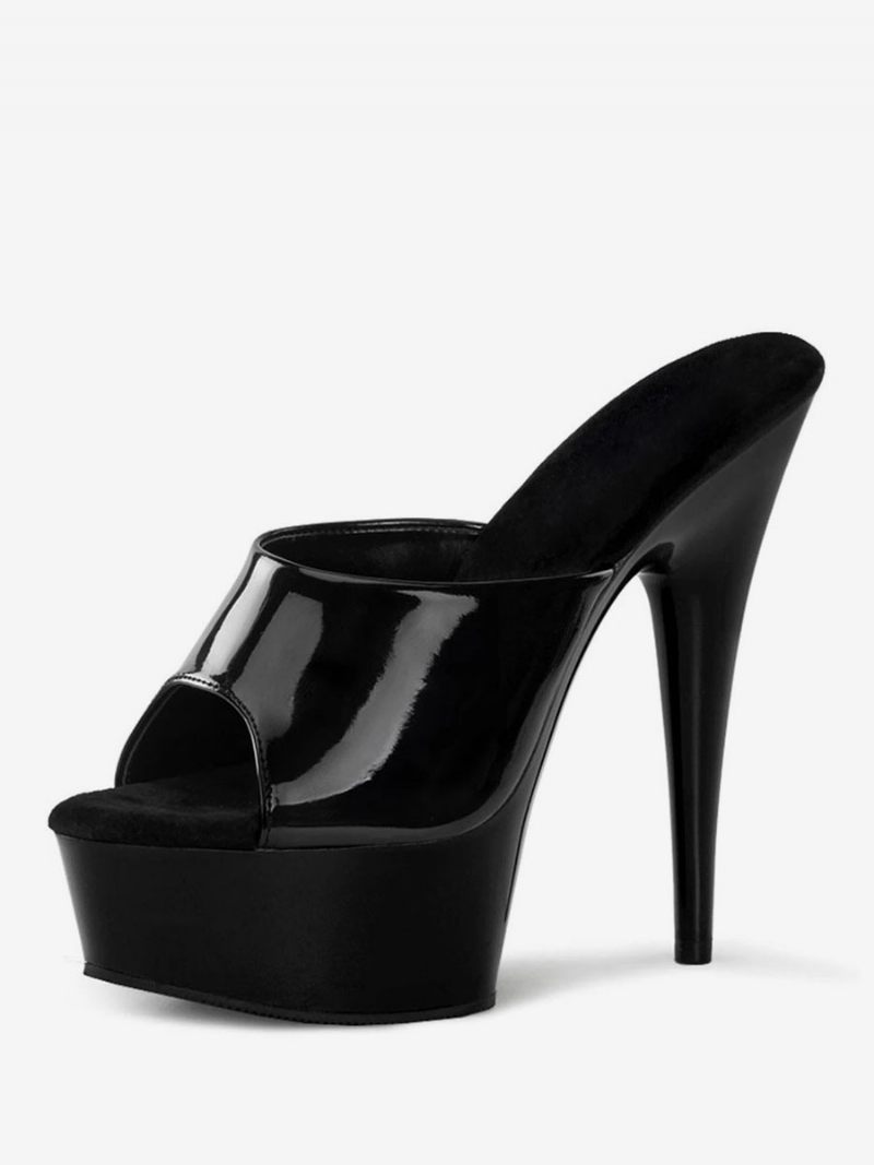 Chaussures Pole Dance Pour Femmes Sandales Sexy À Talons Hauts Cuir Noir Plateforme Stiletto Bout Ouvert Strip-teaseuse