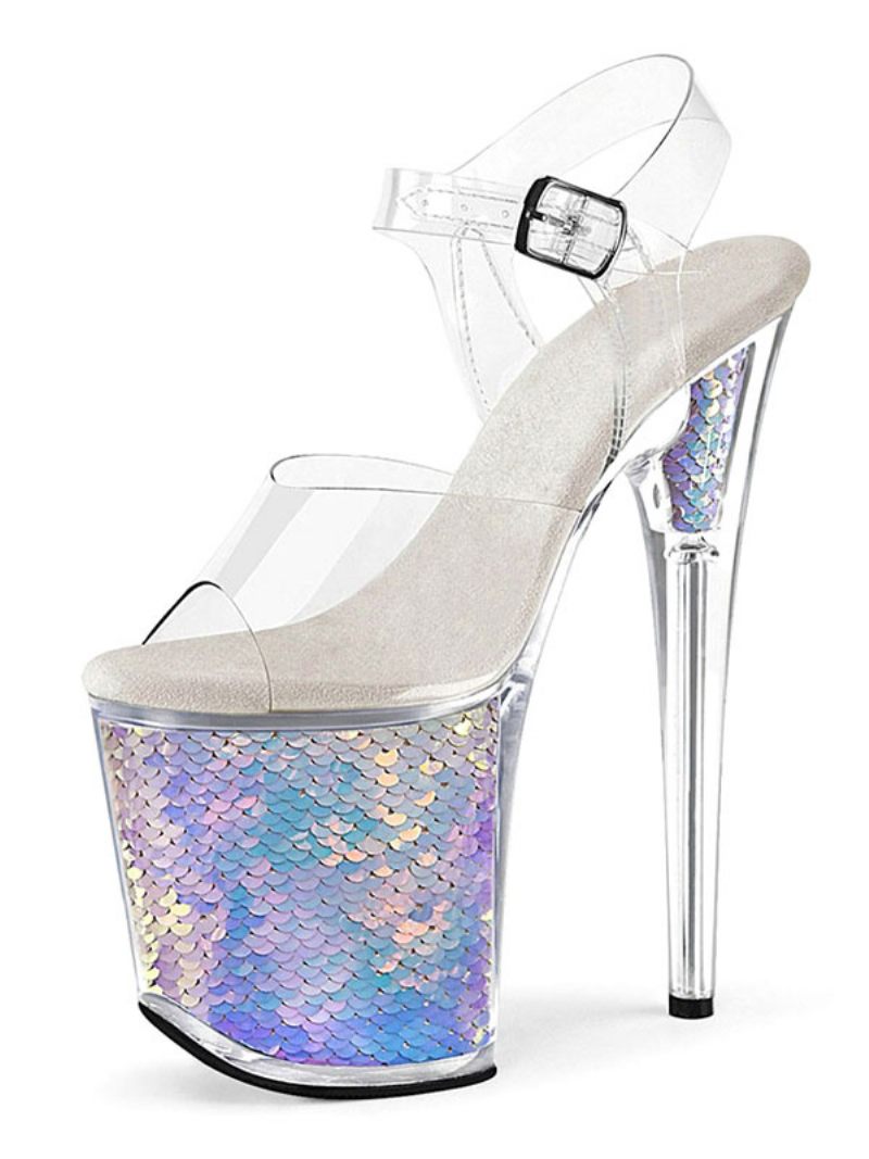 Chaussures Pole Dance Pour Femmes Sandales Sexy À Talons Hauts Ombrés Pvc Bout Ouvert Talon Conique Haut Bride La Cheville Strip-teaseuse