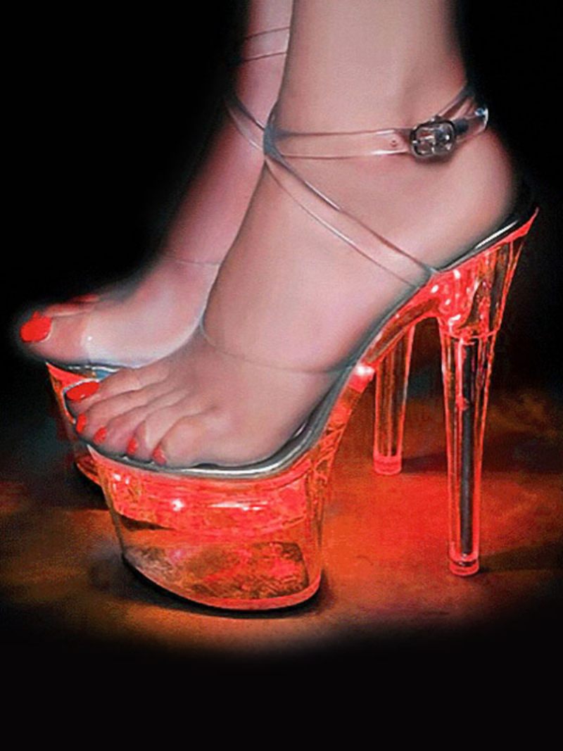 Chaussures Pole Dance Pour Femmes Sandales À Talons Exotiques Transparents Et Sexy Hauts Avec Lumières Led