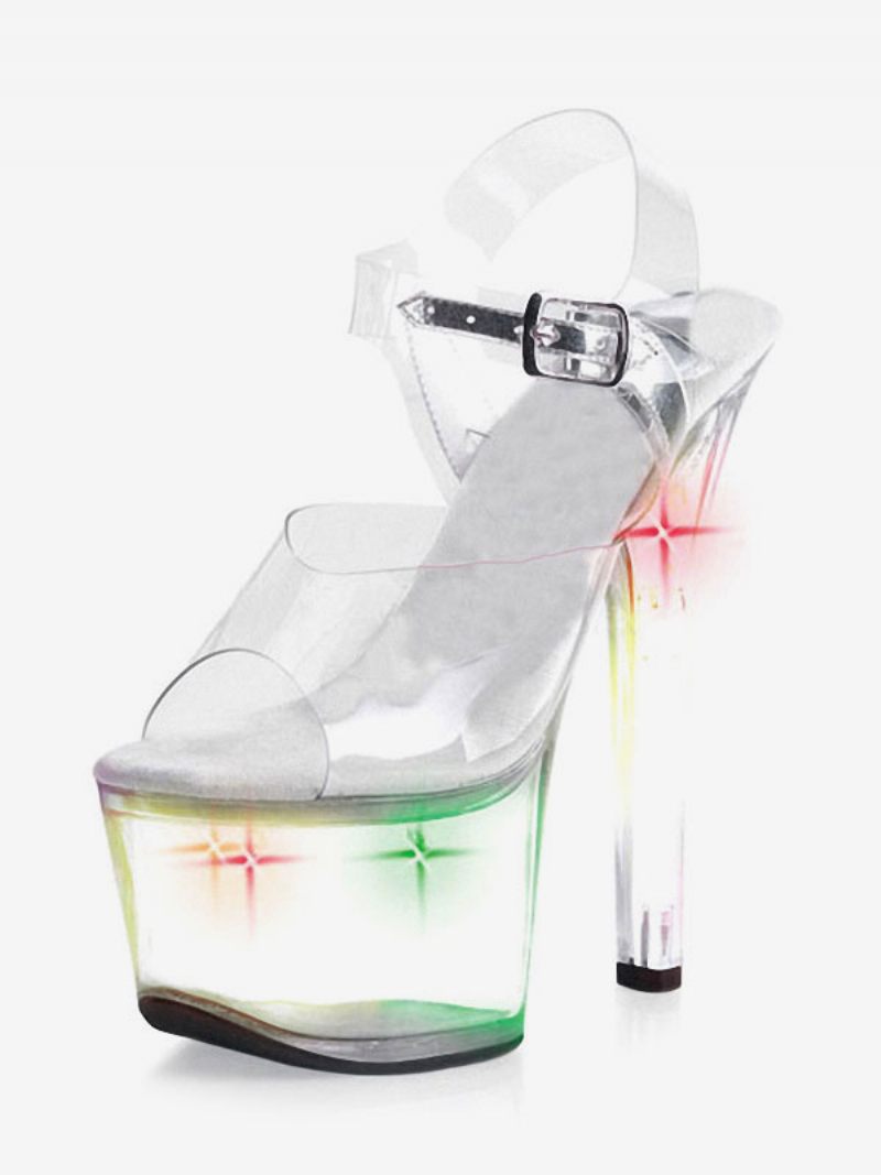 Chaussures Pole Dance Pour Femmes Sandales Transparentes Et Sexy À Talons Aiguilles Strip-teaseuse Avec Lumière Led