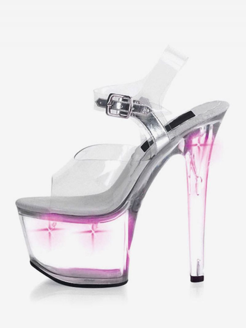 Chaussures Pole Dance Pour Femmes Sandales Transparentes Et Sexy À Talons Aiguilles Strip-teaseuse Avec Lumière Led - Violet