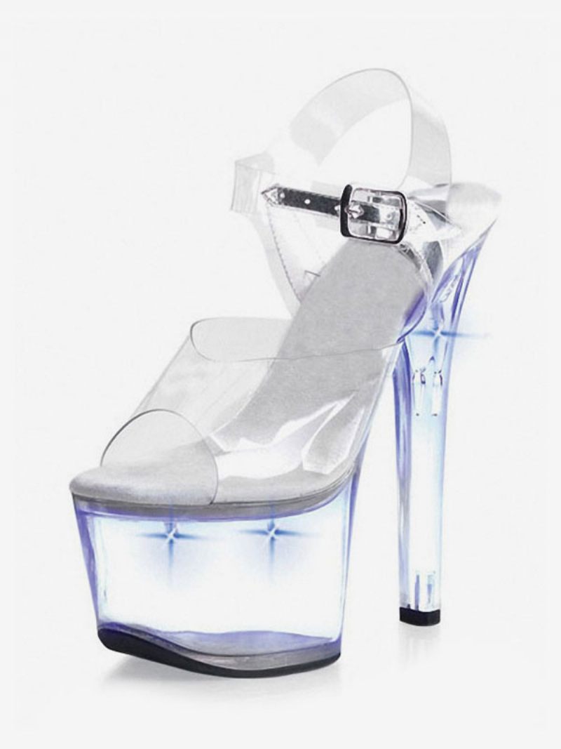 Chaussures Pole Dance Pour Femmes Sandales Transparentes Et Sexy À Talons Aiguilles Strip-teaseuse Avec Lumière Led - Bleu