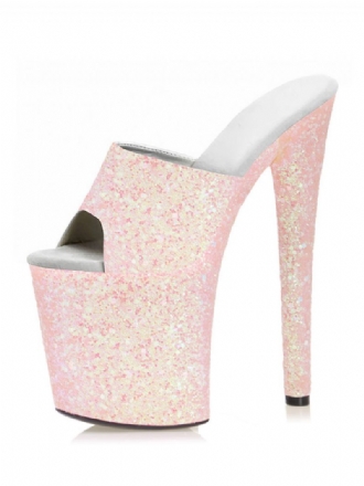 Chaussures Pole Dance Pour Femmes Sexy Paillettes Talons Exotiques Plateforme Hauts Mule Rose