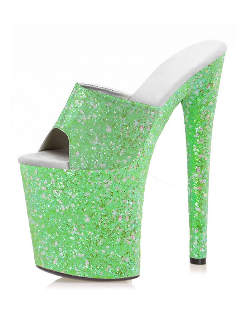 Chaussures Pole Dance Pour Femmes Sexy Paillettes Talons Exotiques Plateforme Hauts Mule Rose - Vert Clair