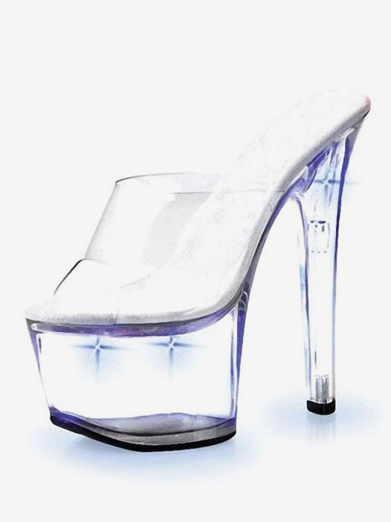 Chaussures Pole Dance Pour Femmes Strip-teaseuse À Talons Mules Exotiques Transparents Led - Bleu