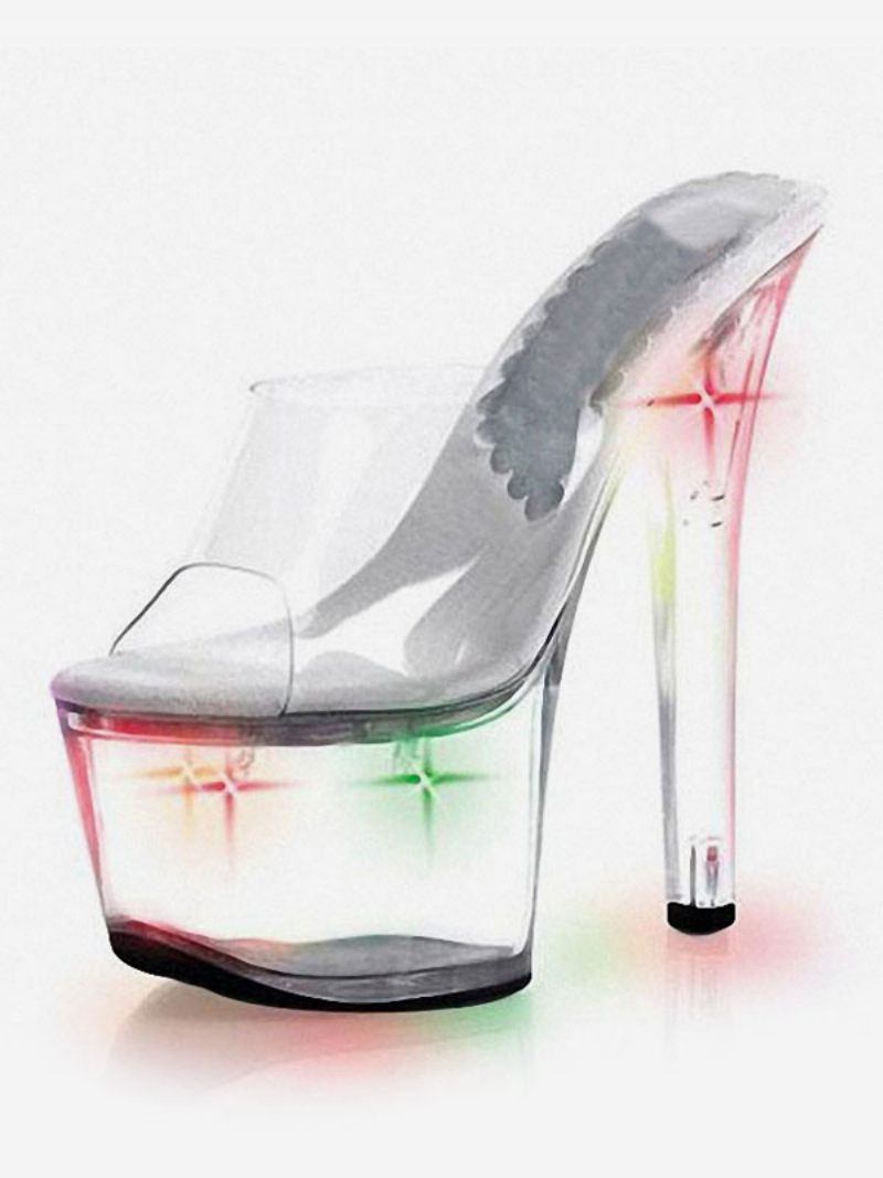 Chaussures Pole Dance Pour Femmes Strip-teaseuse À Talons Mules Exotiques Transparents Led - Ombre