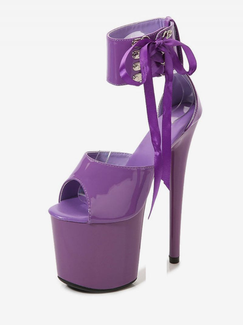 Chaussures Pole Dance Sexy Pour Femmes Bottes À Talons Hauts Et Plateforme Lacets - Violet