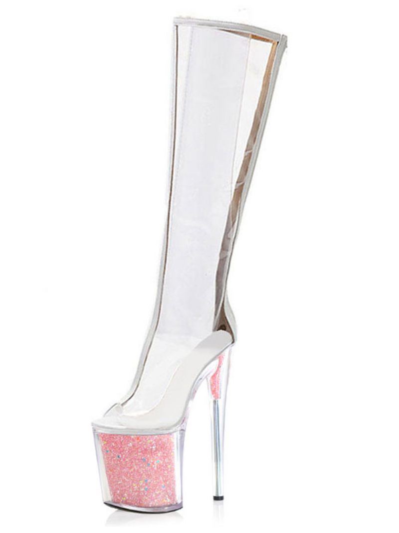 Chaussures Pole Dance Sexy Pour Femmes Talons Exotiques Transparents Paillettes Sur Plateforme