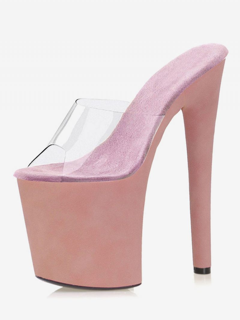 Chaussures Pole Dance Sexy Pour Femmes Talons Exotiques Transparents Plateforme Hauts Mule Abricot - Rose