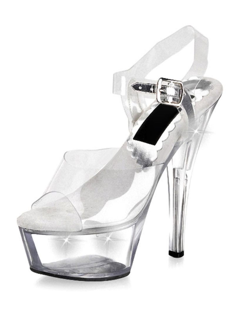 Chaussures Pole Dance Sexy Pour Femmes Talons Exotiques Transparents Sandales À Aiguilles Avec Lumières Led - Blanc