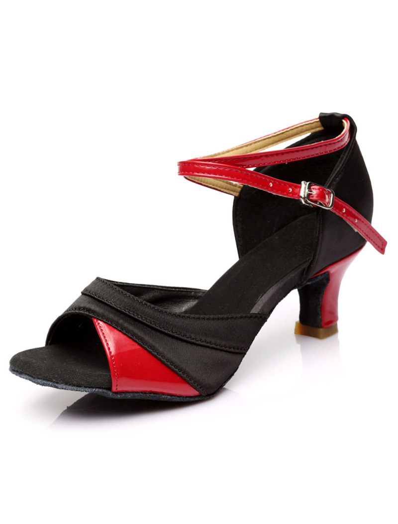 Chaussures Salon Satin Noir Doré Pour Femmes - Rouge