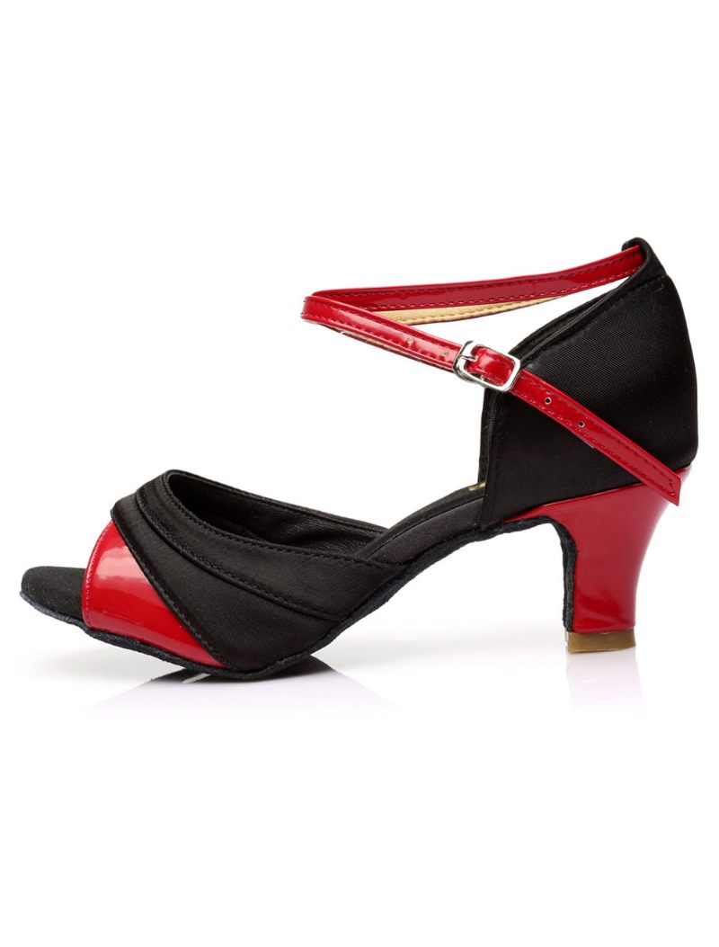 Chaussures Salon Satin Noir Doré Pour Femmes - Rouge