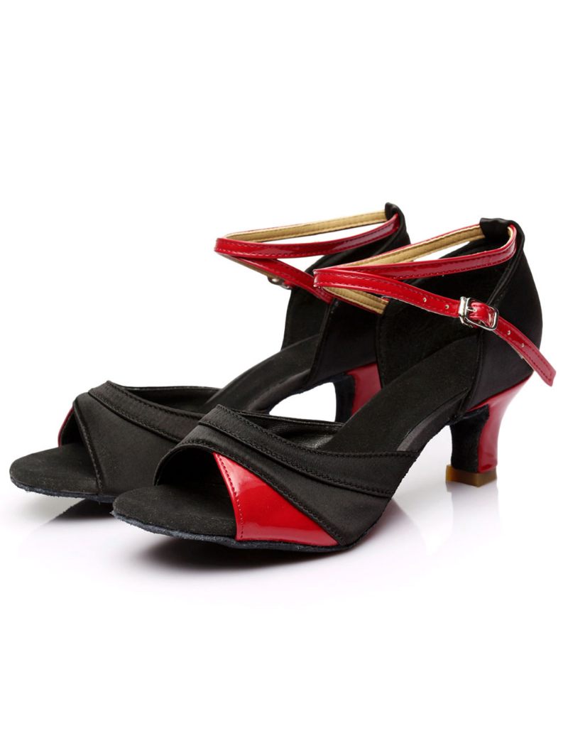 Chaussures Salon Satin Noir Doré Pour Femmes - Rouge