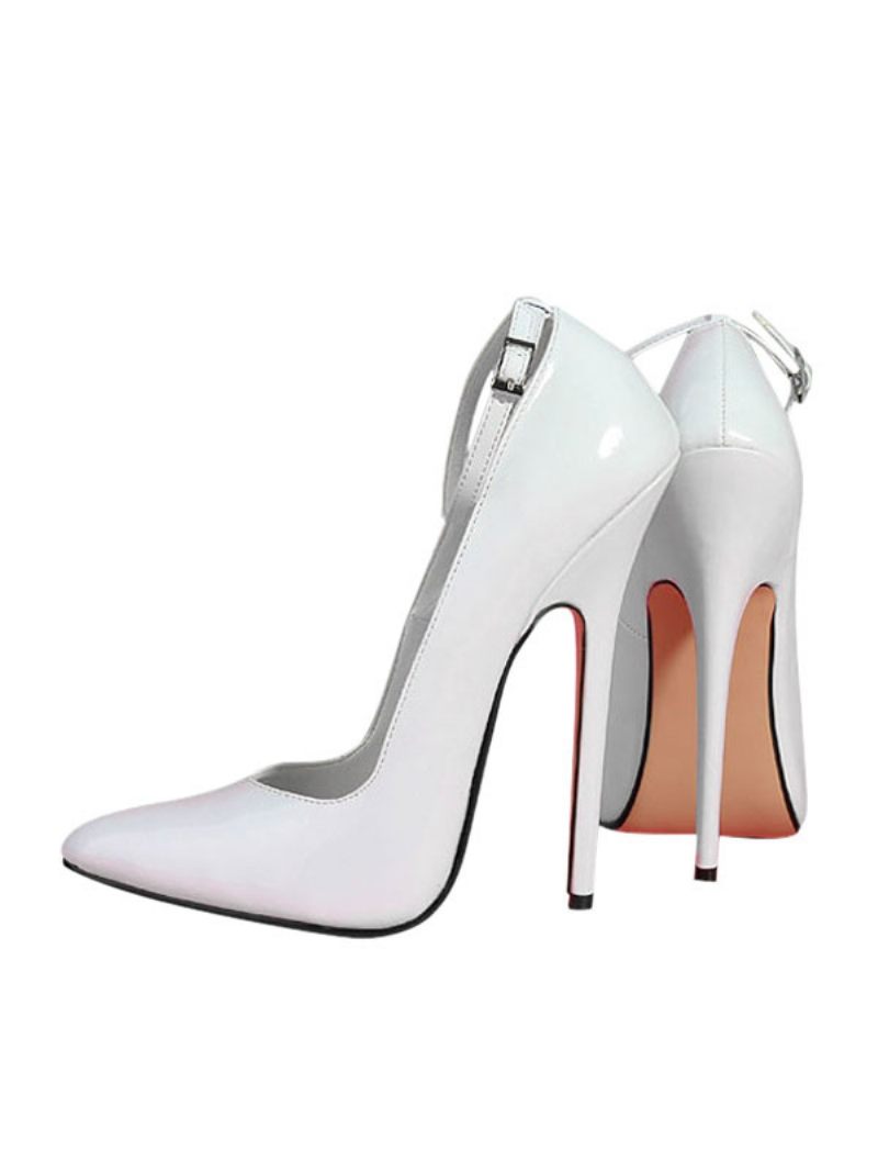 Chaussures Sexy Blanches Bout Pointu Talon Aiguille Bride À La Cheville Pompes Femmes Talons Hauts - Blanc