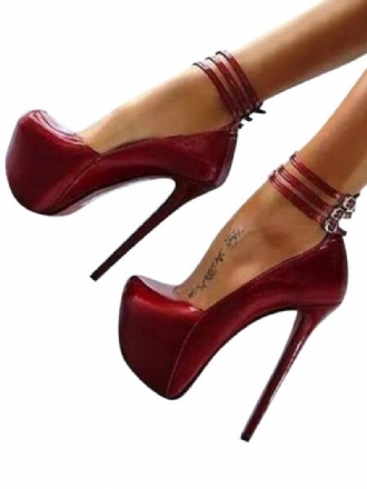 Chaussures Sexy Bordeaux Pour Femmes Escarpins À Talons Aiguilles Et Bride La Cheville Hauts