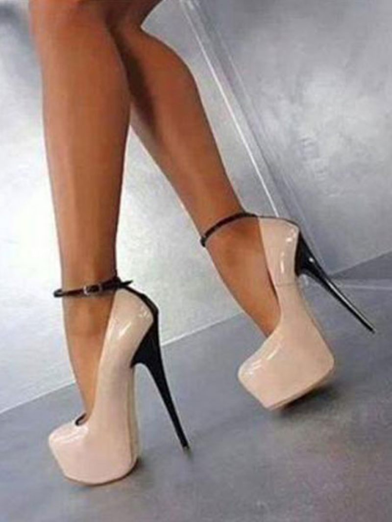 Chaussures Sexy Nues Femmes Plate-forme Amande Bride À La Cheville Pompes Talons Hauts