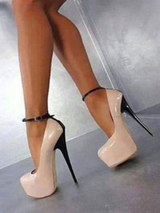 Chaussures Sexy Nues Femmes Plate-forme Amande Bride À La Cheville Pompes Talons Hauts