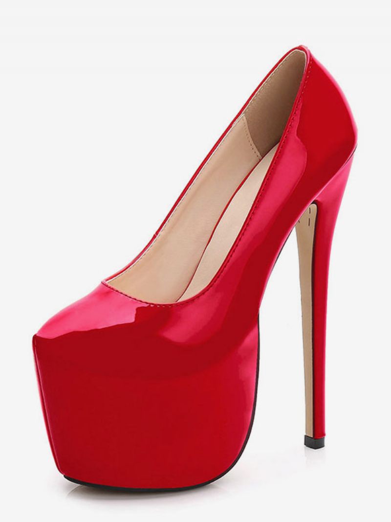 Chaussures Sexy Rouges Femmes Talons Plateforme Amande Brevet Ciel Haut Sans Lacet Pompes