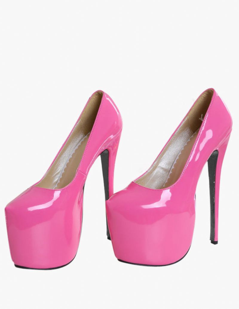 Chaussures Sexy Rouges Femmes Talons Plateforme Amande Brevet Ciel Haut Sans Lacet Pompes - Rose