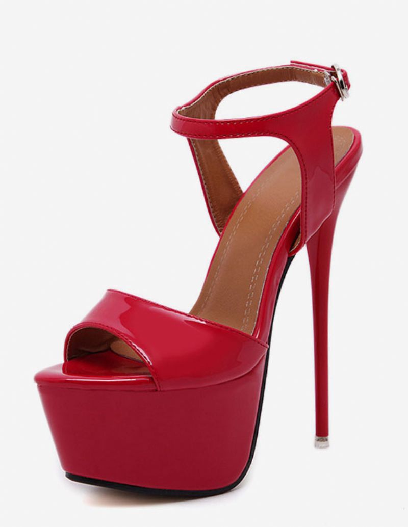 Chaussures Sexy Rouges Talon Aiguille Peep Toe Sandales À Plateforme Pour Femmes