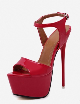 Chaussures Sexy Rouges Talon Aiguille Peep Toe Sandales À Plateforme Pour Femmes