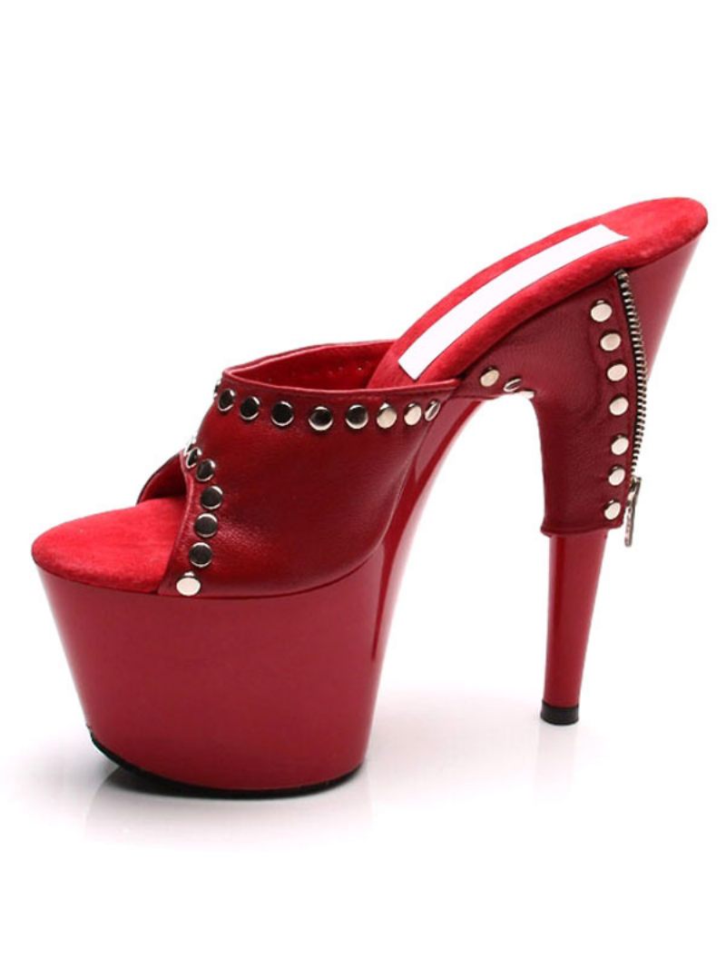 Chaussures Sexy Rouges À Talons Hauts Pour Femmes Sandales Bout Ouvert Avec Rivets Et Brides Arrière