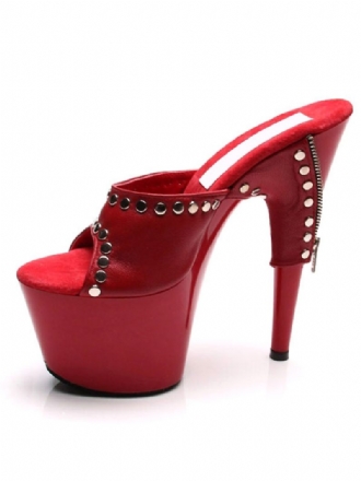 Chaussures Sexy Rouges À Talons Hauts Pour Femmes Sandales Bout Ouvert Avec Rivets Et Brides Arrière