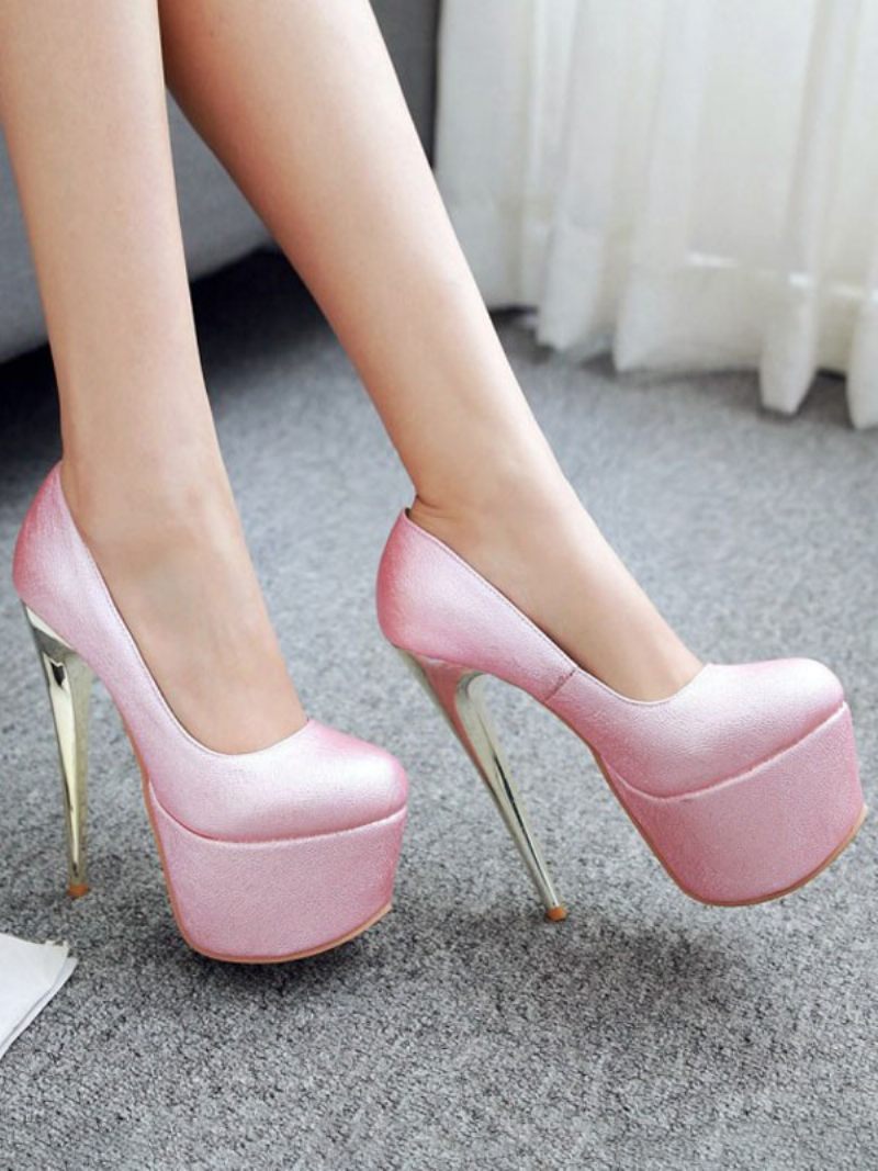 Chaussures Sexy À Talons Hauts Roses Bout Rond Pour Femmes - Rose