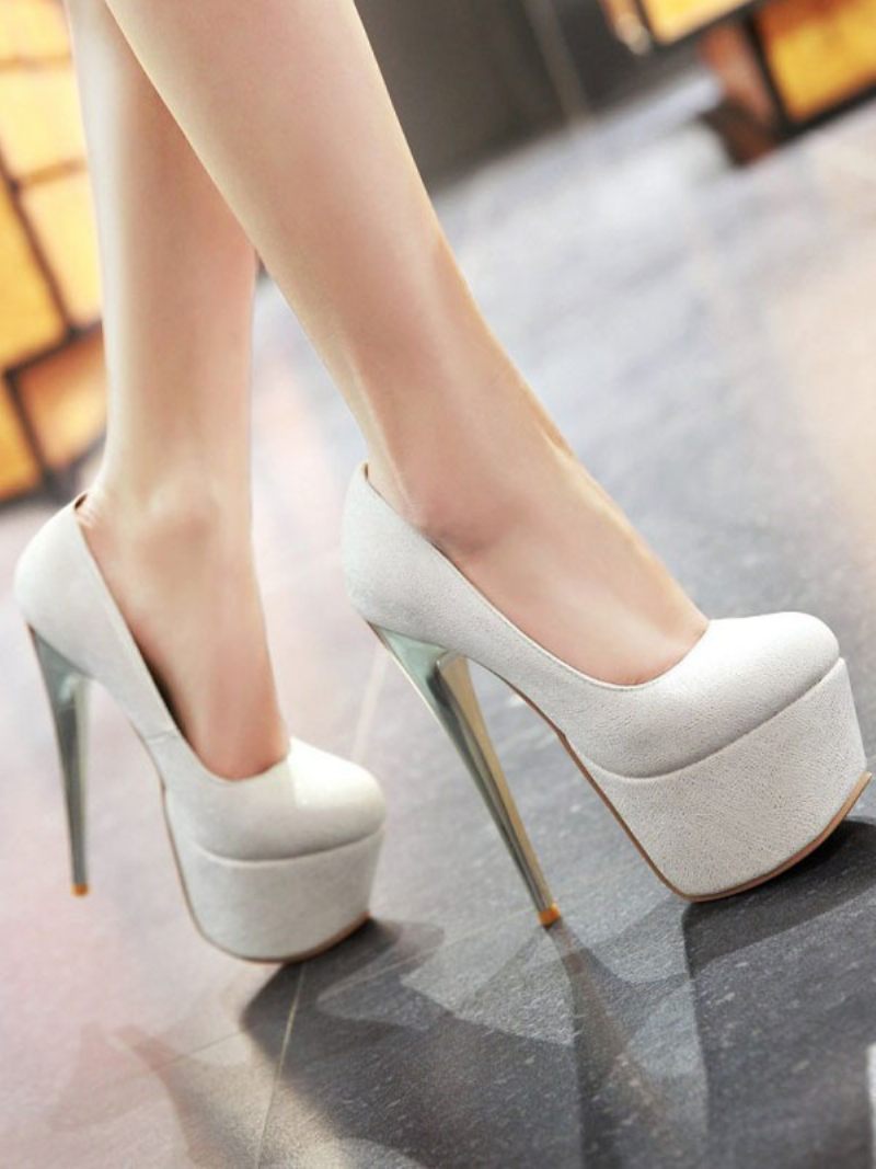 Chaussures Sexy À Talons Hauts Roses Bout Rond Pour Femmes - Blanc