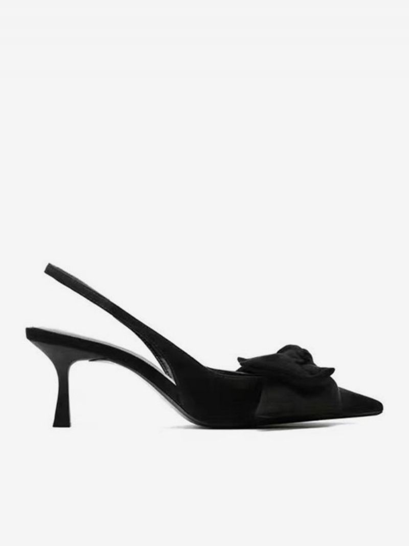 Chaussures Soirée À Talons Hauts Pour Femmes Bal Noires Bout Pointu Avec Nœuds - Noir