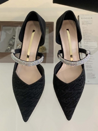 Chaussures Soirée À Talons Hauts Pour Femmes Bal Noires Bout Pointu Avec Strass