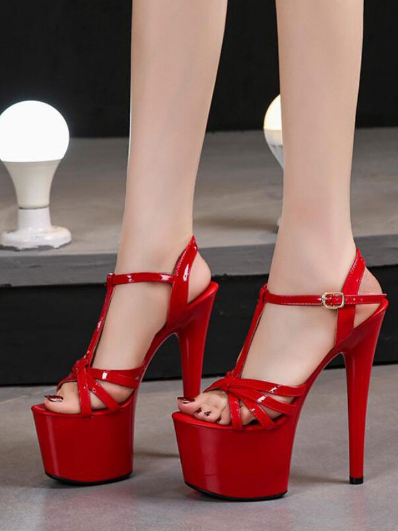 Chaussures Strip-teaseuse À Talons Hauts Pour Femmes Danse Aiguilles Et Plateforme - Ture Rouge