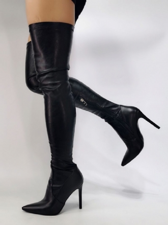 Cuissardes Noires Pour Femmes Bottes Sexy À Bout Pointu Au-dessus Du Genou