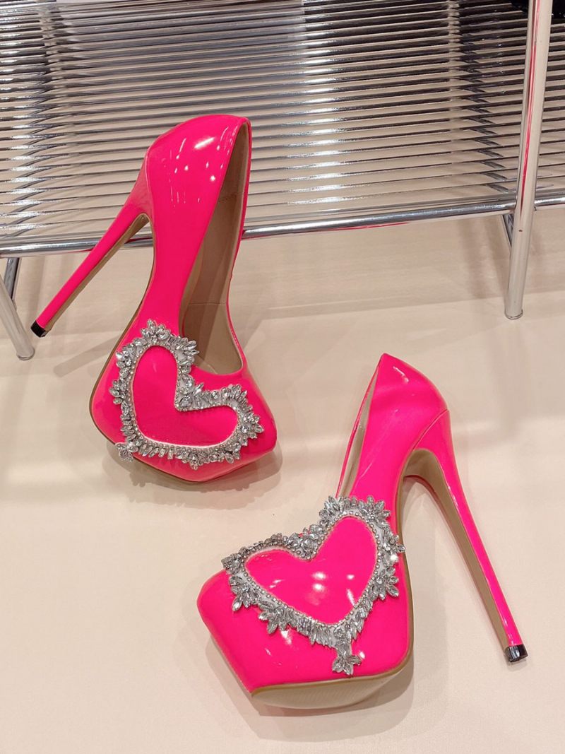 Escarpins Sexy À Talons Hauts Avec Strass Et Aiguilles Cuir Verni Pour Femmes - Rose