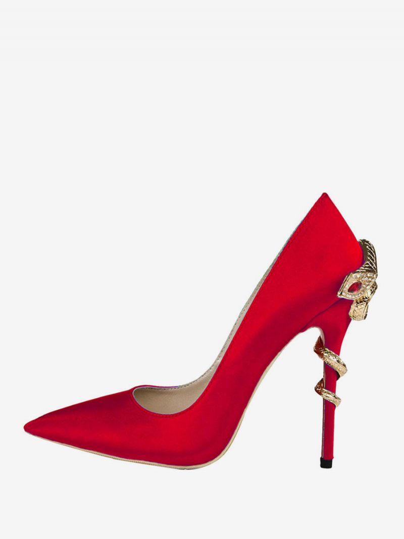 Escarpins Soirée À Talons Serpent Pour Femmes Satin - Rouge