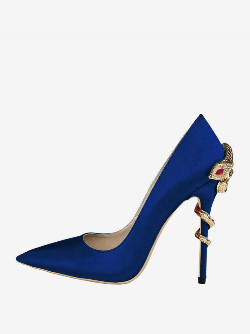 Escarpins Soirée À Talons Serpent Pour Femmes Satin - Bleu Royal