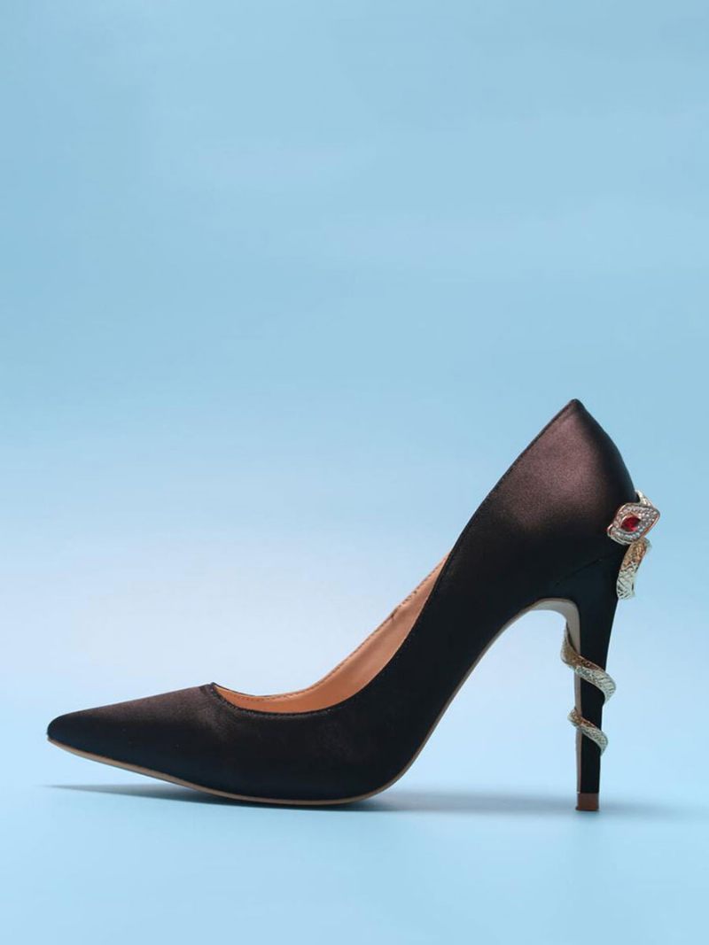 Escarpins Soirée À Talons Serpent Pour Femmes Satin - Noir